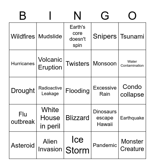 Disaster Bingo Card