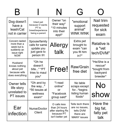 Vet Bingo! Bingo Card