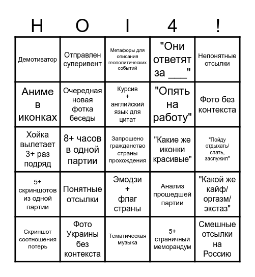 ПРИКОЛЫ ИЗ ХОЙКИ ЗА СЕГОДНЯ Bingo Card
