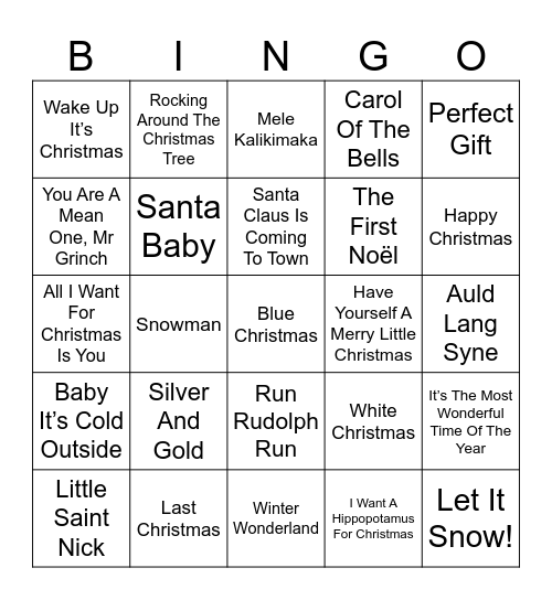 Christmas songs Bingo Card