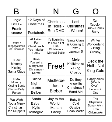 XTINA'S XMAS MUSIC BINGO Card