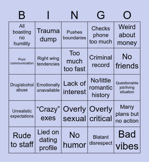 First Date Bingo Card