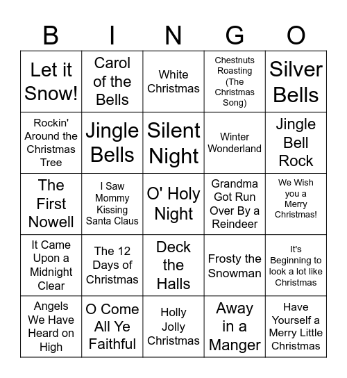 Christmas Carols/Songs Bingo Card