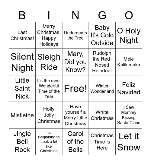 Marvel Holiday Tune Bingo Card