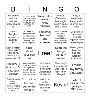 Christmas movie quotes Bingo Card