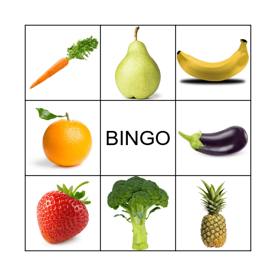 Fruits and Vegetables Bingo Card