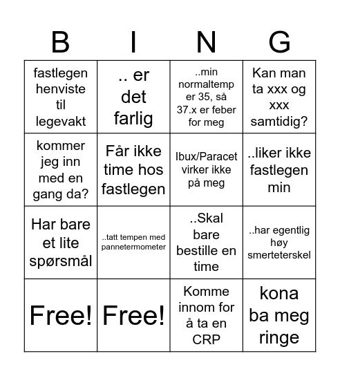 Legevakttelefon-Bingo Card