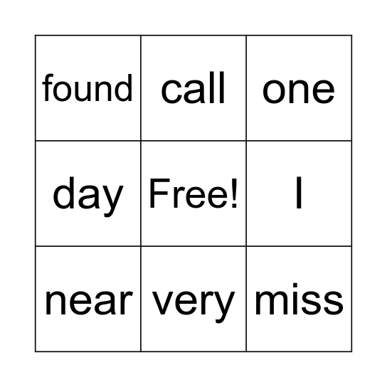 High Frequency Words Bingo Card