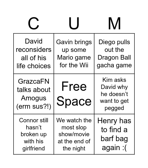 Christmas Cringefest Bingo Card