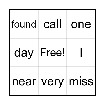High Frequency Words Bingo Card