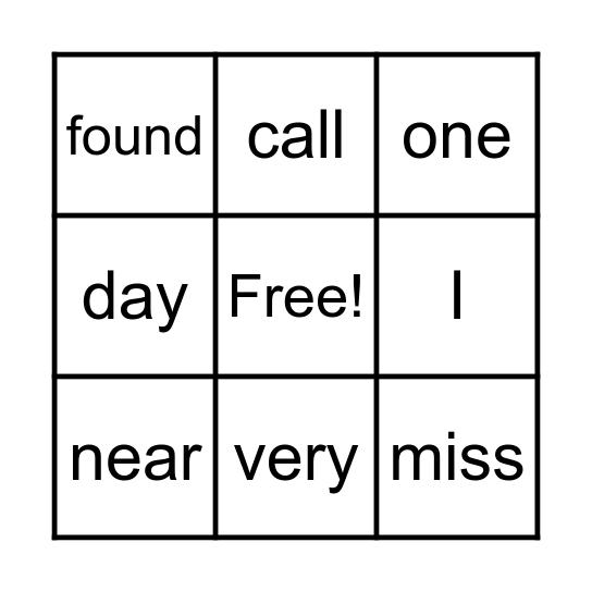 High Frequency Words Bingo Card