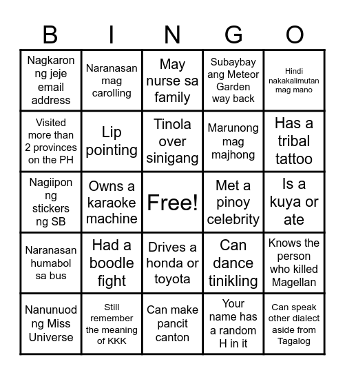 Pinoy pDiversity Bingo Card