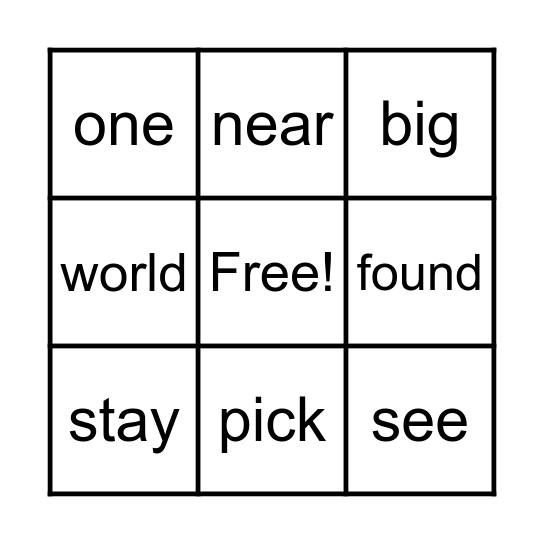 High Frequency Words Bingo Card