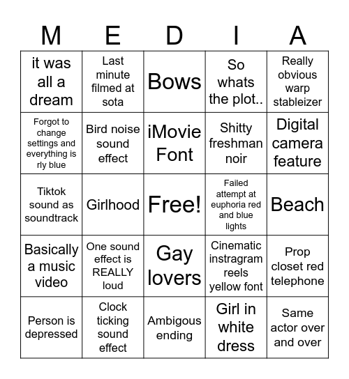 Media nite bingo Card