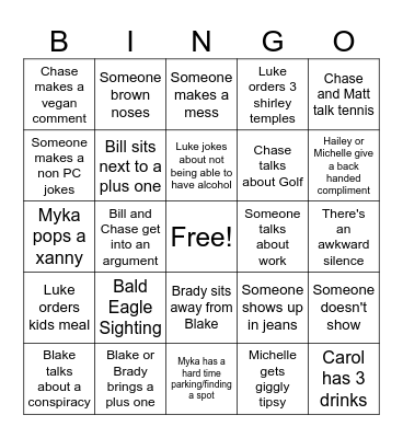 Company Party Bingo Card