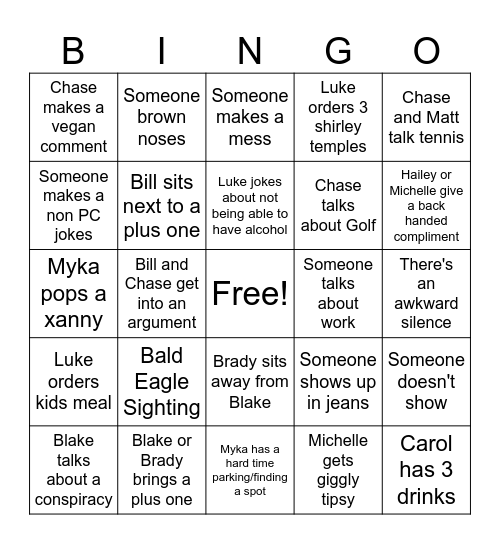 Company Party Bingo Card