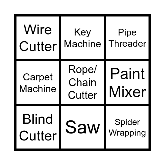 Equipment Blackout Bingo Card