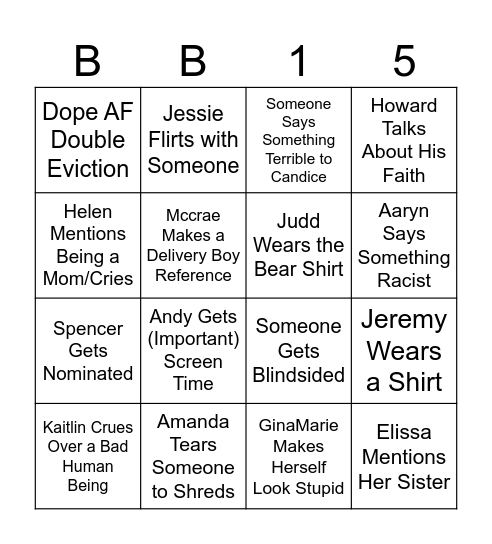 BB 15 Bingo! Bingo Card