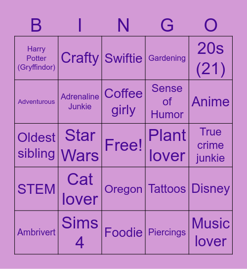 Friendship App Bingo Card