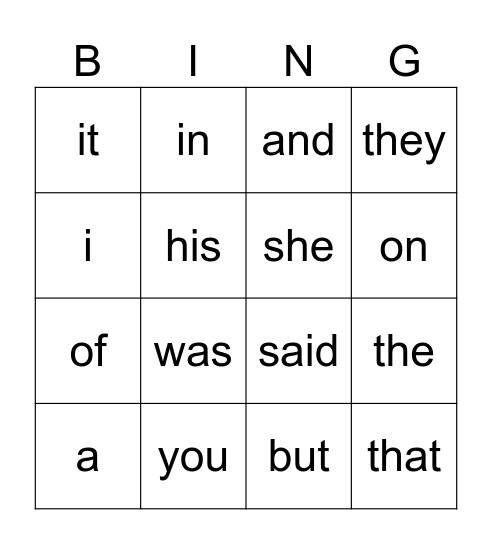 List 1 Bingo Card