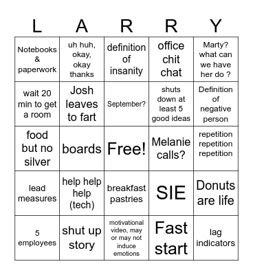 Yearly Meeting Bingo Card