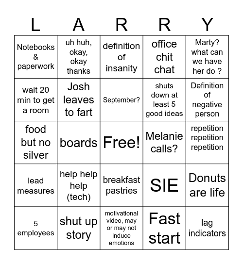 Yearly Meeting Bingo Card