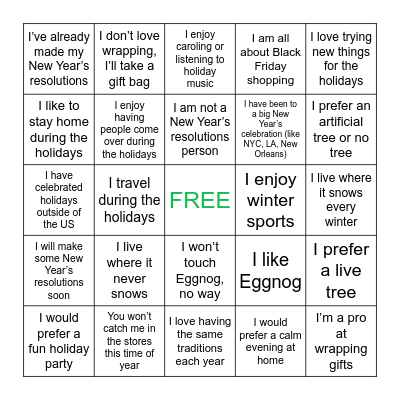 Holiday BINGO Card