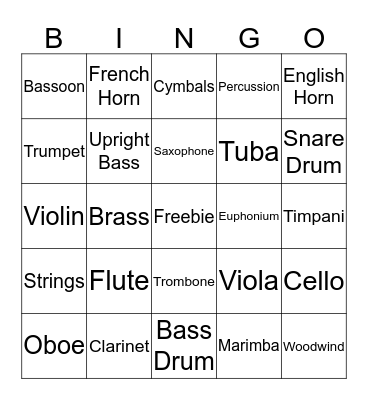 Instrument Family Bingo Card