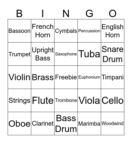 Instrument Family Bingo Card