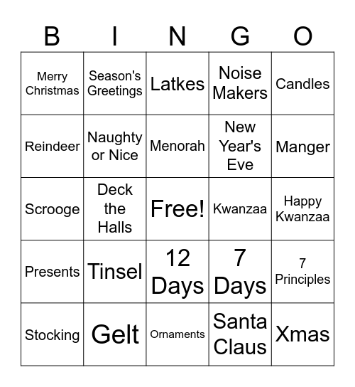 Happy Holidays! Bingo Card