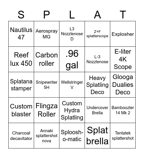 Splatoon 3 ranked bingo Card