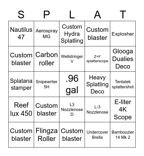 Splatoon 3 ranked bingo Card