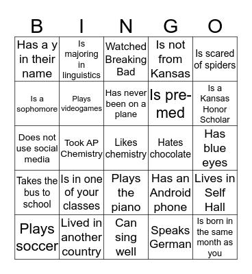 Chemistry Club Bingo Card