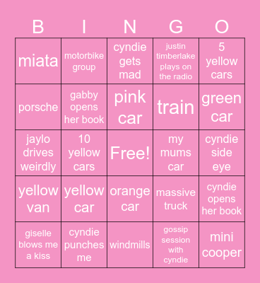 BUS BINGO YAYAYA Bingo Card