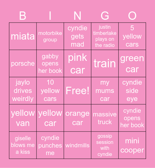 BUS BINGO YAYAYA Bingo Card