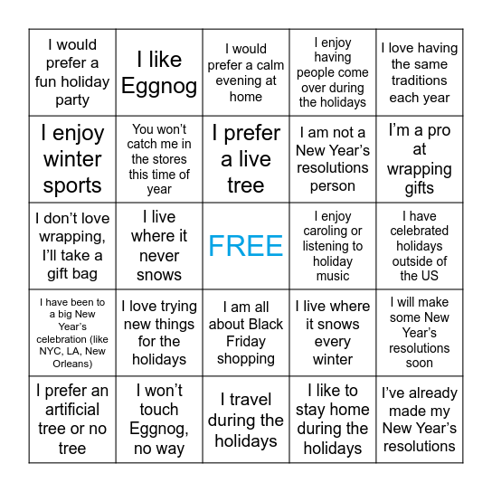 Holiday BINGO Card