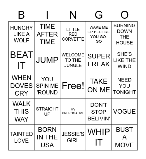 80's Bingo Card