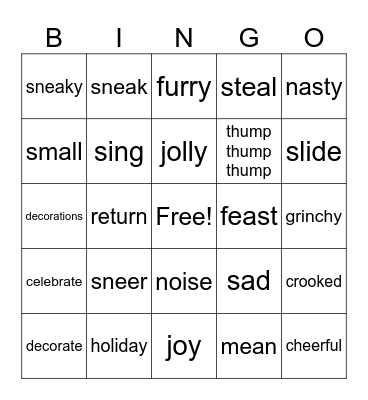 The Grinch Stole Christmas Bingo Card
