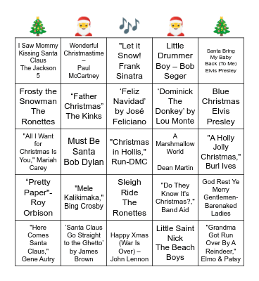 CHRISTMAS SONGS Bingo Card