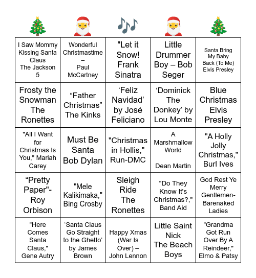 CHRISTMAS SONGS Bingo Card