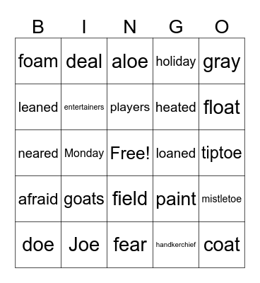 4th Grade Bingo Card