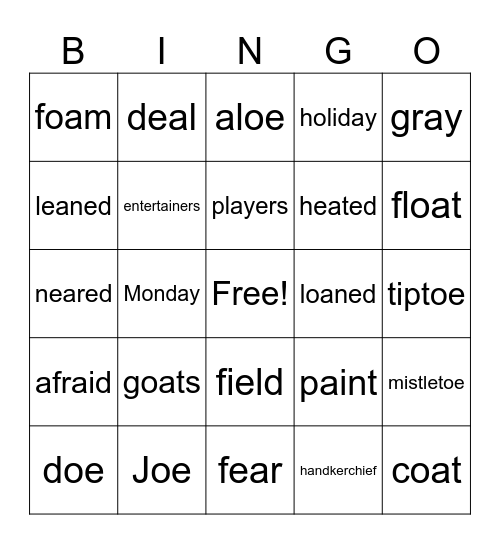 4th Grade Bingo Card