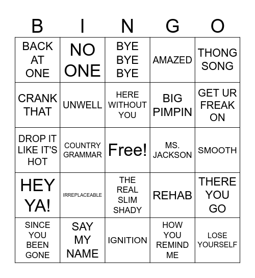 2000's Bingo Card