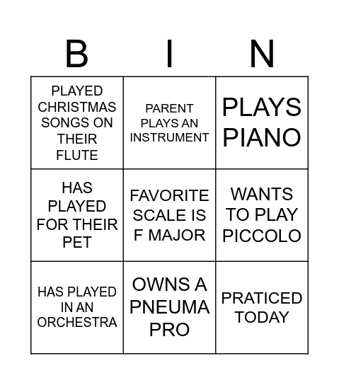 MUSIC Bingo Card