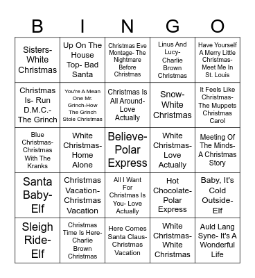 Songs From Christmas Movies Bingo Card