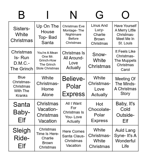 Songs From Christmas Movies Bingo Card