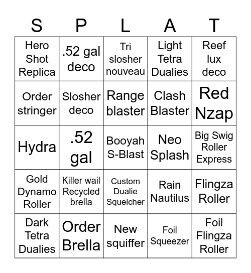 Splatoon 3 ranked bingo Card