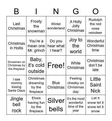 Songs of The Christmas Season Bingo Card