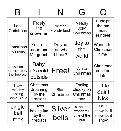 Songs of The Christmas Season Bingo Card