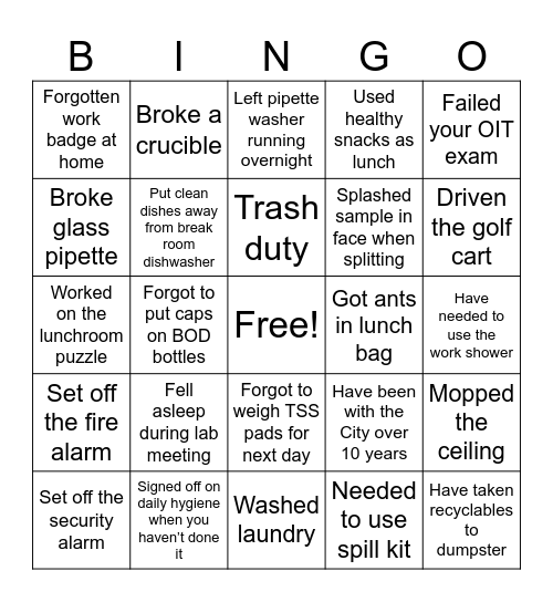 Lab Bingo Card